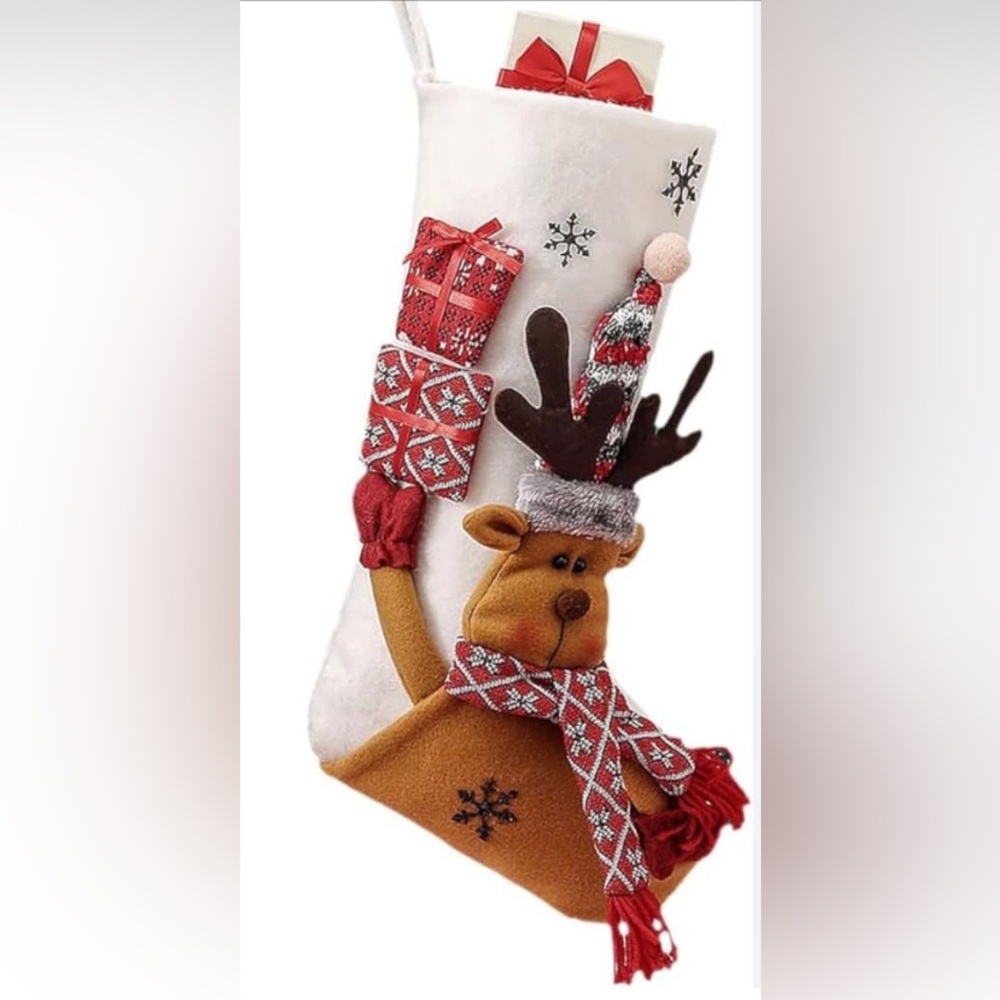 Plush Christmas Stocking with Reindeer & Presents
Christmas Hanging Decoration